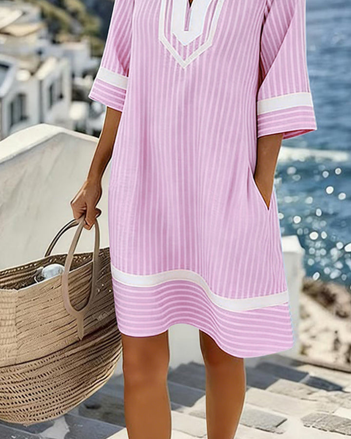 Alma | Gestreiftes Kleid mit V-Ausschnitt