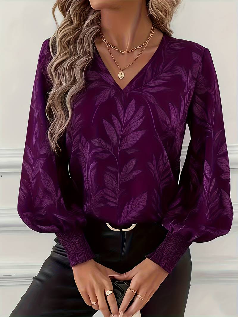 Ruchama | Eleganti Langarm-Bluse mit Blattmuster
