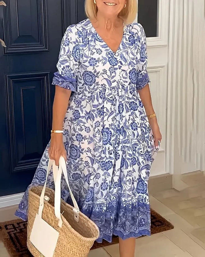 Maeva – Boho Maxikleid mit floralem Print und V-Ausschnitt