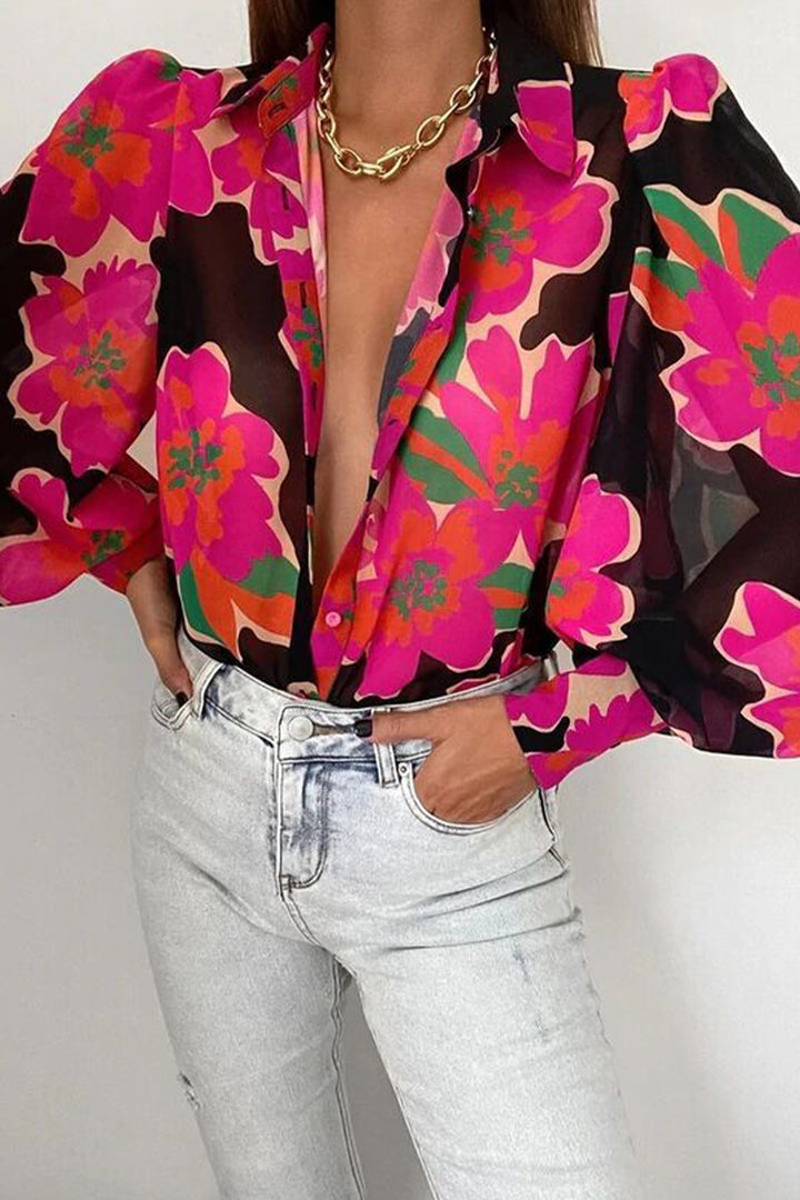 Jane | Blumenbluse mit Puffärmeln für Damen