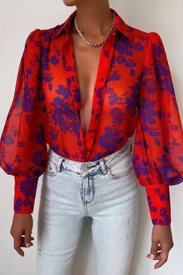 Jane | Blumenbluse mit Puffärmeln für Damen