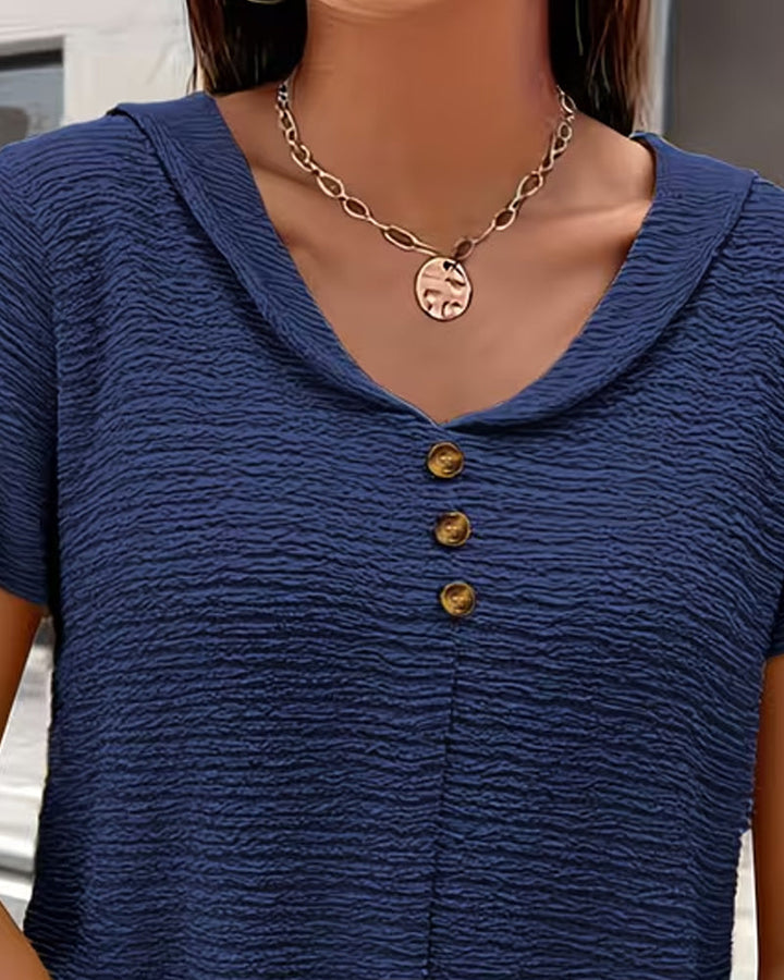 Ayla – Strukturierte Blusen-T-Shirt mit Knöpfen