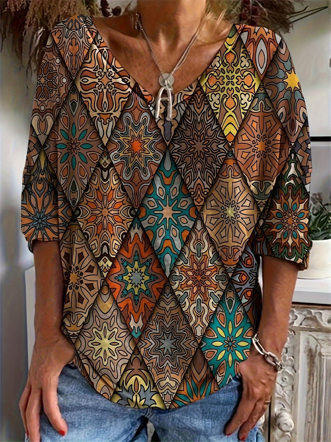 Damen Plus-Size Print Tops – Elegante Muster in L–XXXL