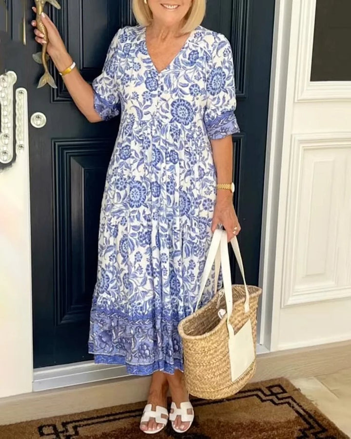 Maeva – Boho Maxikleid mit floralem Print und V-Ausschnitt