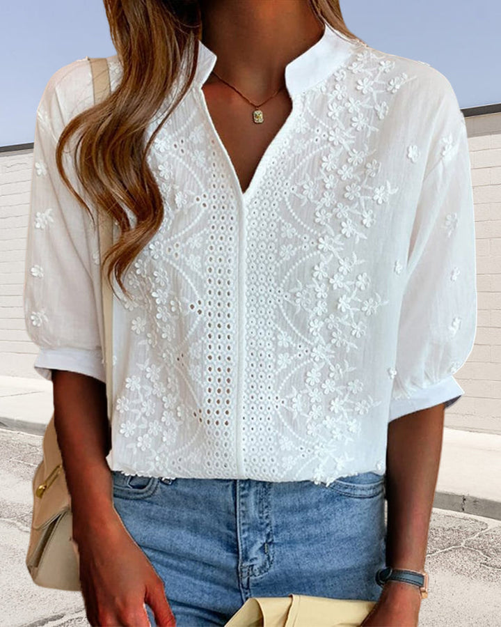 Yara | Weiße Bluse mit Puffärmeln
