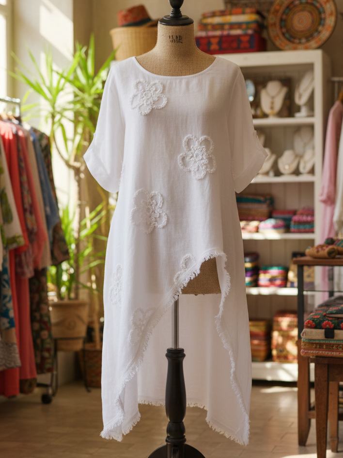 Sorina – Lockeres Baumwoll Top mit floraler Stickerei