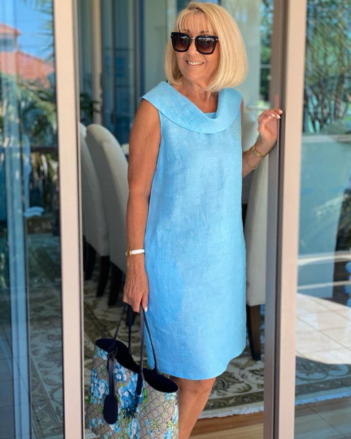 Liora – Elegantes Leinenkleid mit raffiniertem Kragen