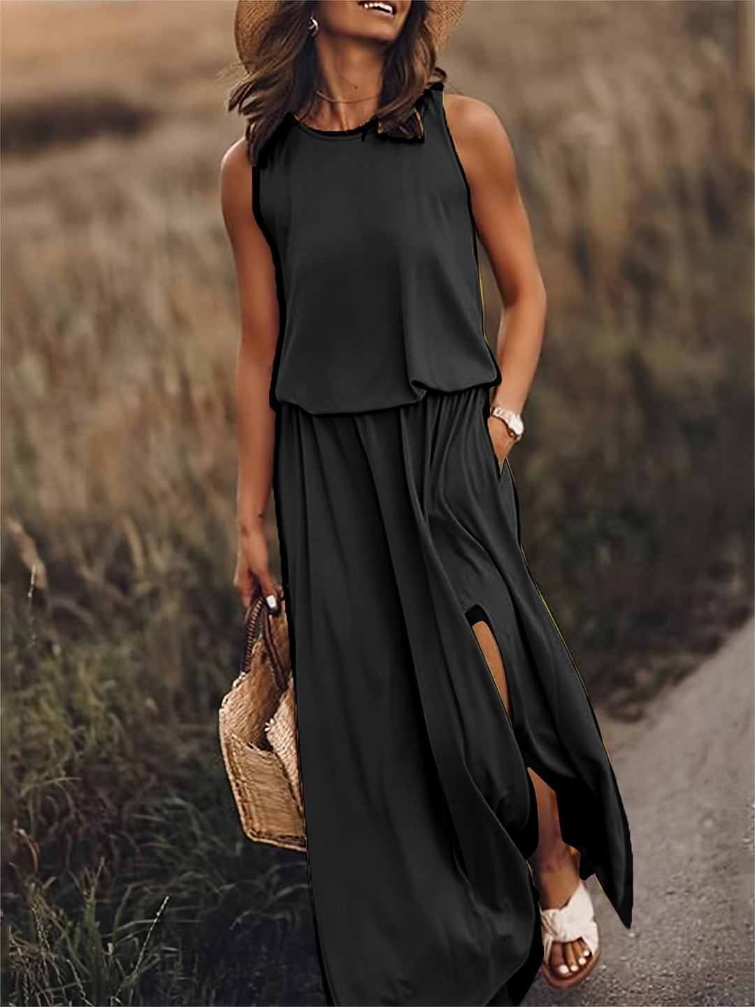 MINERVA I ÄRMELLOSES MAXIKLEID