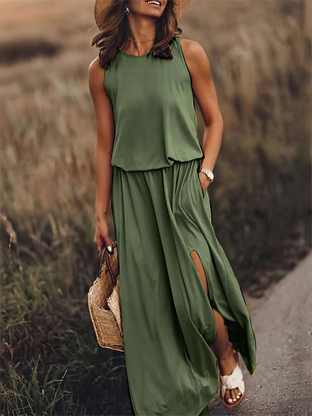 MINERVA I ÄRMELLOSES MAXIKLEID