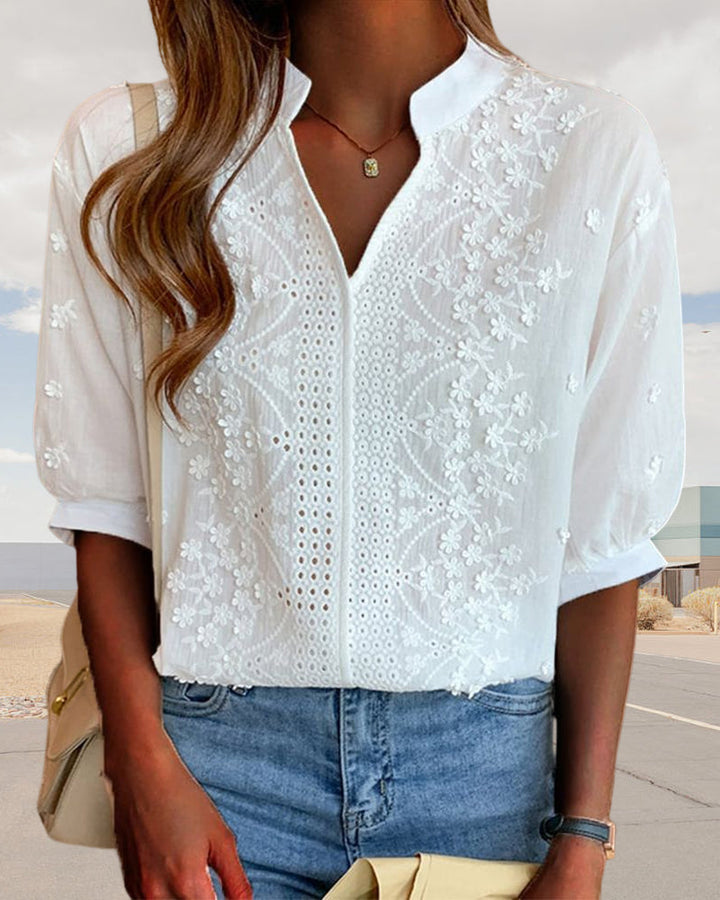 Yara | Weiße Bluse mit Puffärmeln