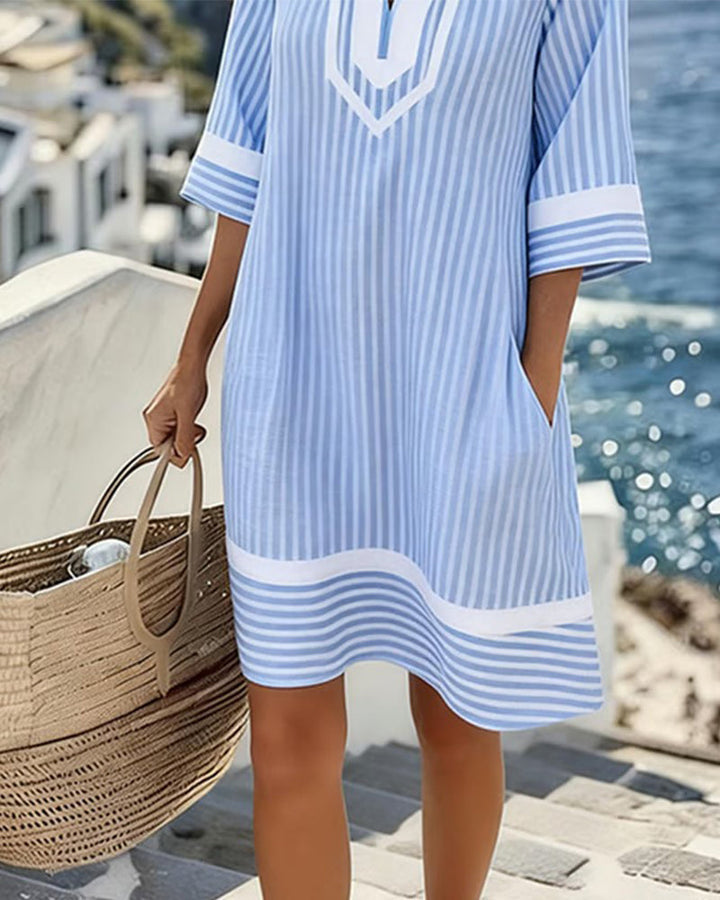 Alma | Gestreiftes Kleid mit V-Ausschnitt