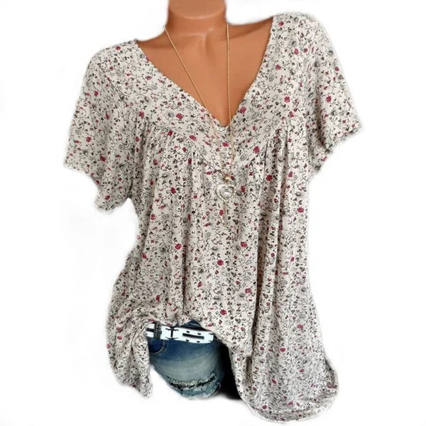 Léa – Blumen V-Ausschnitt Shirt