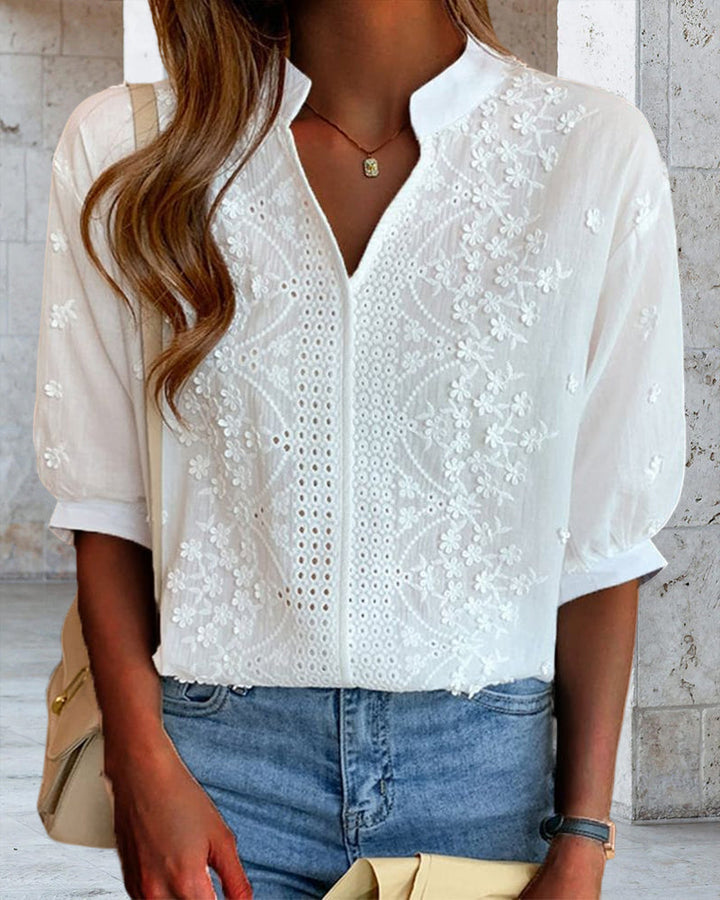 Yara | Weiße Bluse mit Puffärmeln