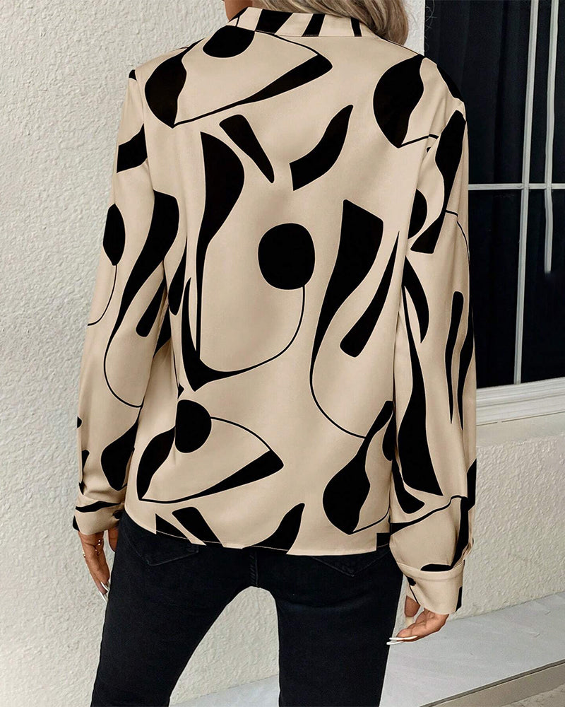 Rinan| Trendige stylische Bluse mit Luxusmotiv mit langen Ärmeln