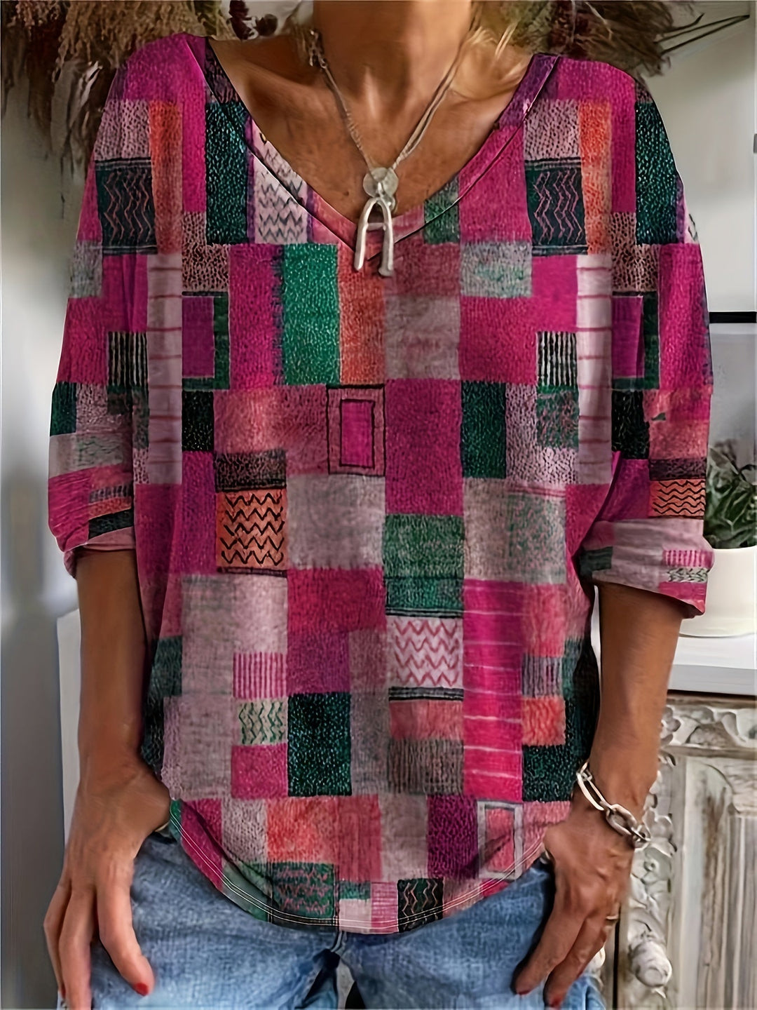 Damen Plus-Size Print Tops – Elegante Muster in L–XXXL