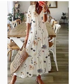 SKYLAR | Blumenmuster Baumwollmischung Midi-Kleid