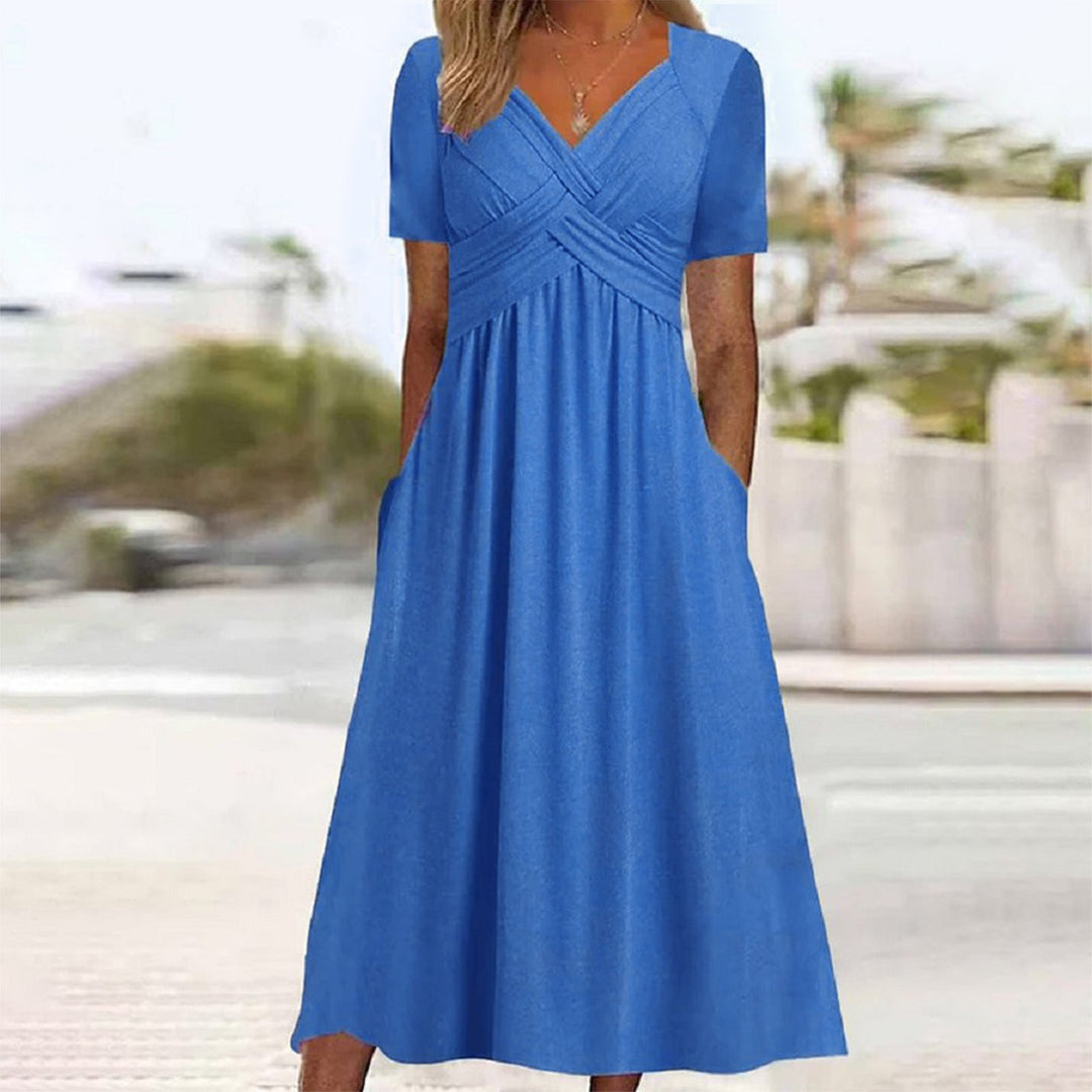 Elira – Elegantes V-Ausschnitt Kleid mit kurzer Ärmel