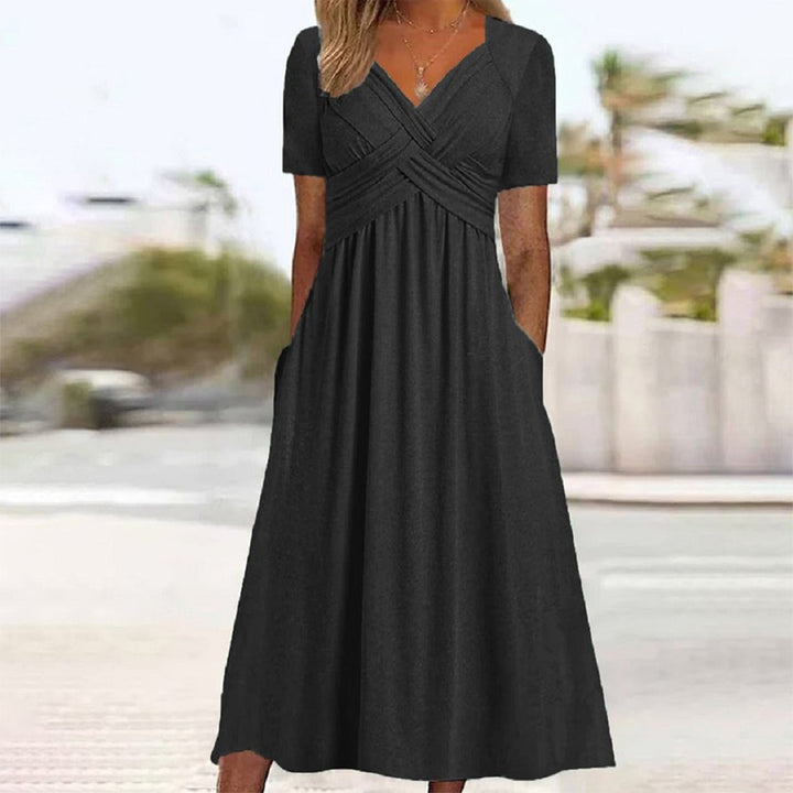 Elira – Elegantes V-Ausschnitt Kleid mit kurzer Ärmel