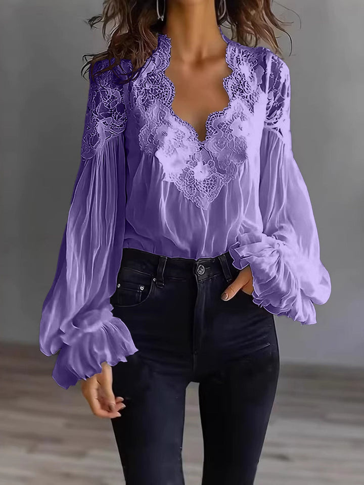 Joelle | Elegante Spitzenbluse mit Puffärmeln