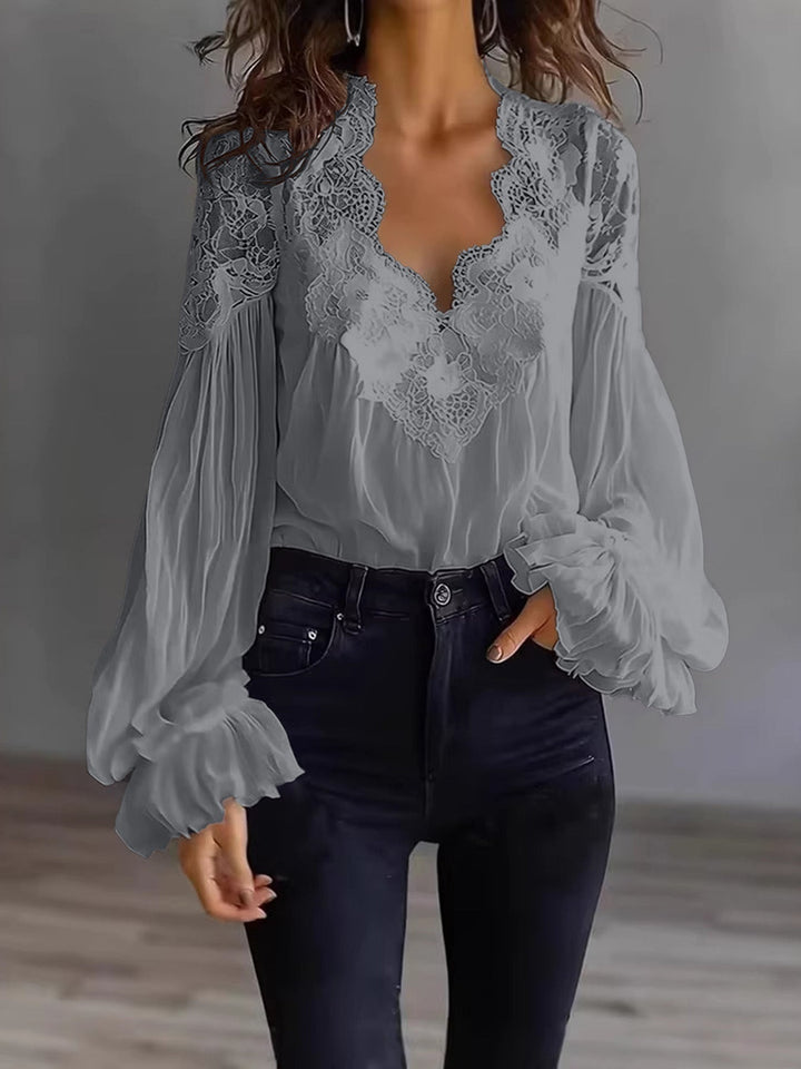 Joelle | Elegante Spitzenbluse mit Puffärmeln