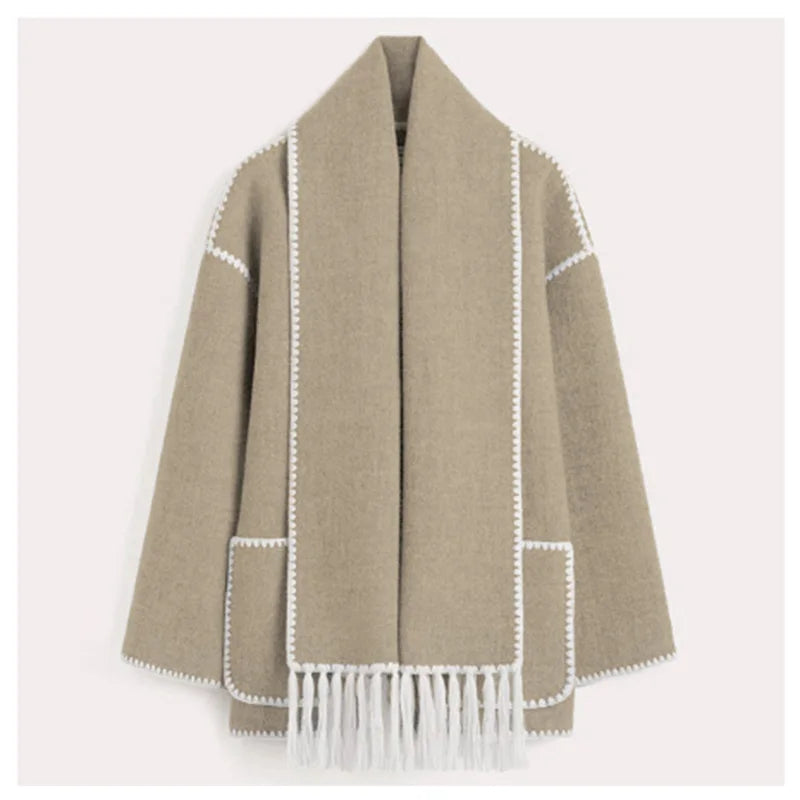 Hermia | Eleganter Damenmantel mit Schal – Stilvoller Wintermantel