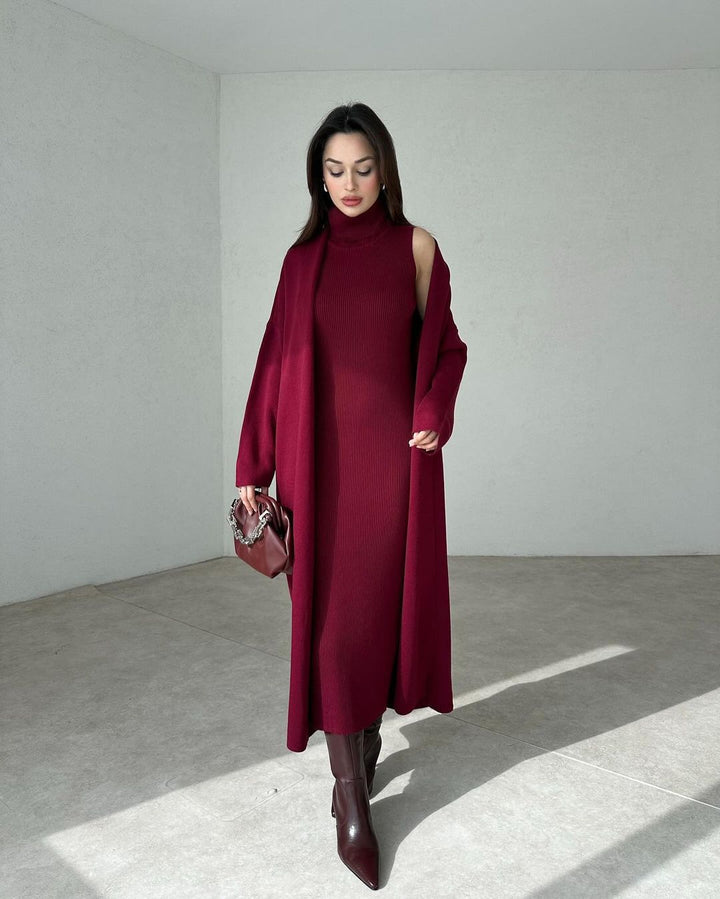 Livia – High-Neck Strickkleid & Cardigan-Set