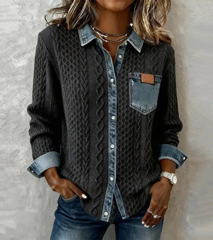 Ambra | Patchwork-Stricktop mit Denimdetails