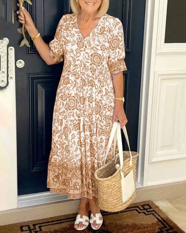 Maeva – Boho Maxikleid mit floralem Print und V-Ausschnitt