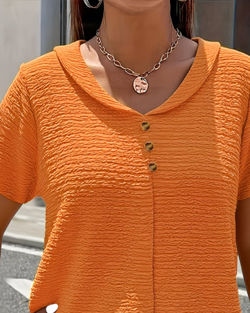 Ayla – Strukturierte Blusen-T-Shirt mit Knöpfen