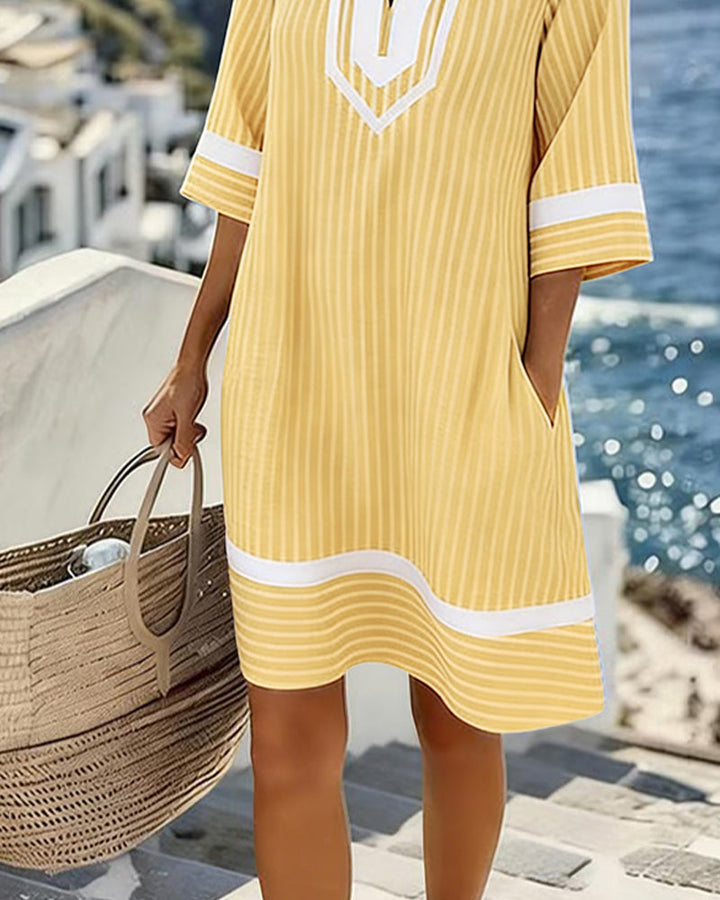 Alma | Gestreiftes Kleid mit V-Ausschnitt