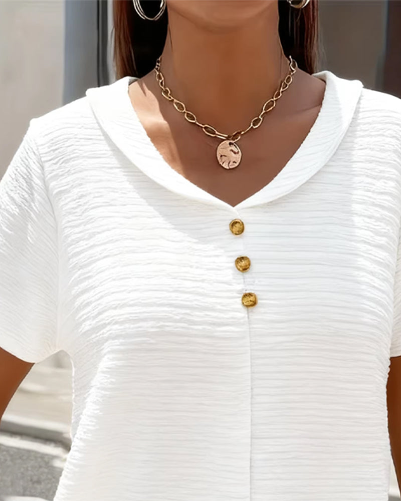 Ayla – Strukturierte Blusen-T-Shirt mit Knöpfen