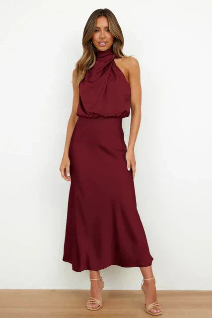 Laura | Stehkragen Halterkleid ohne Ärmel