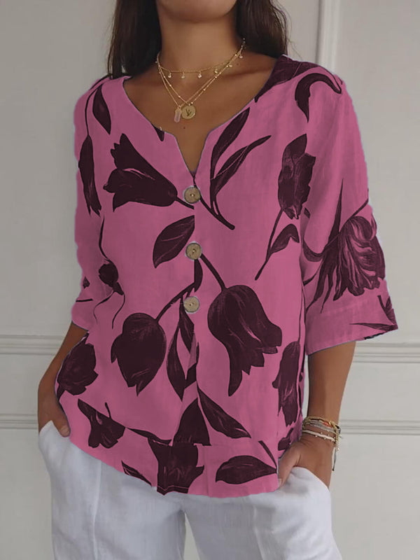 Despoina – Elegantes Blumentop mit Knöpfen