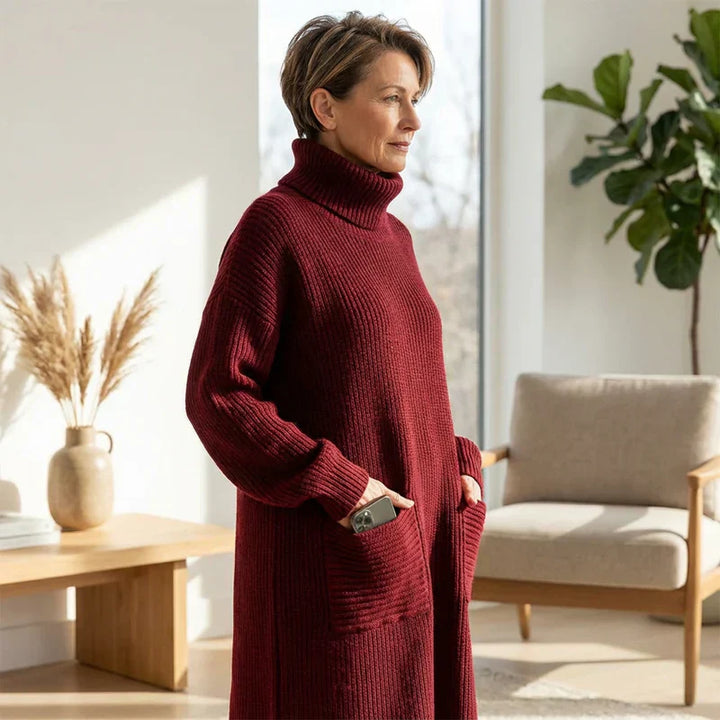 Irina | Strickkleid mit Rollkragen, langen Ärmeln & Taschen