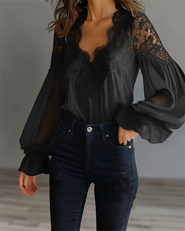 Joelle | Elegante Spitzenbluse mit Puffärmeln