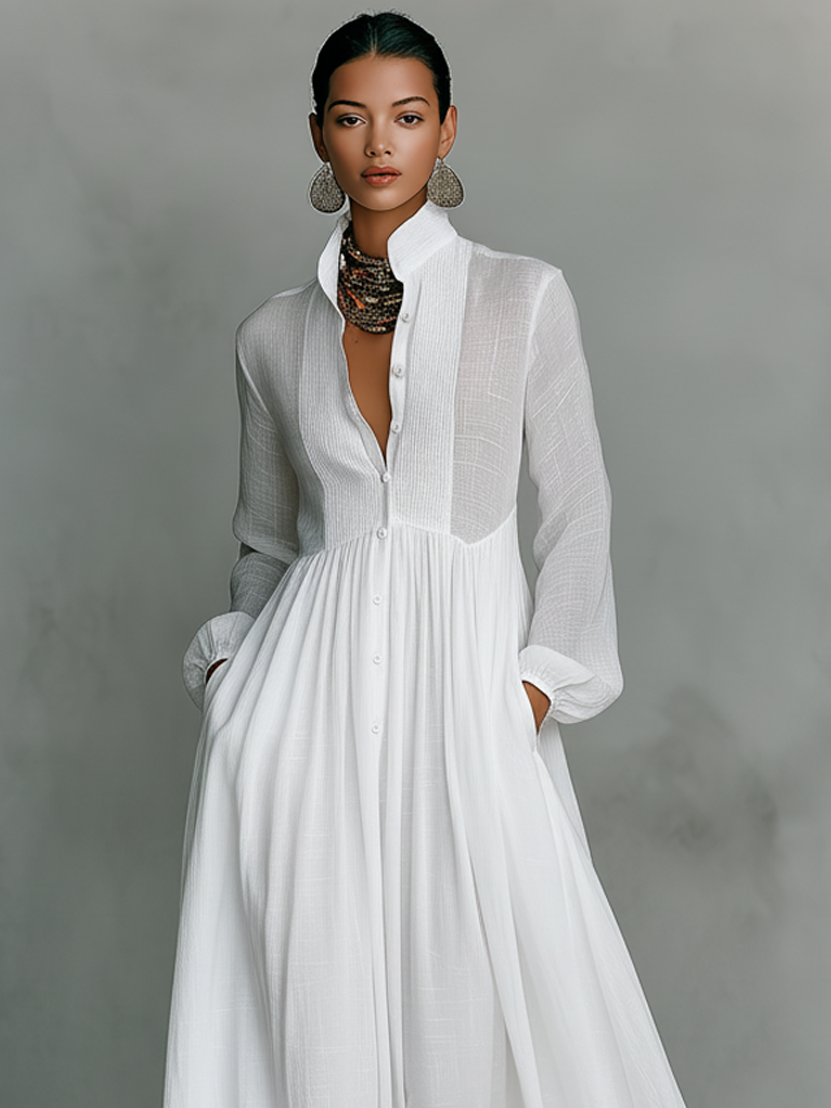 Aurelia™ – Fliessendes Maxi-Hemdkleid in Leinen-Textur