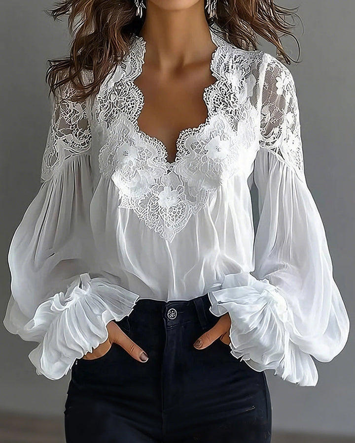 Joelle | Elegante Spitzenbluse mit Puffärmeln
