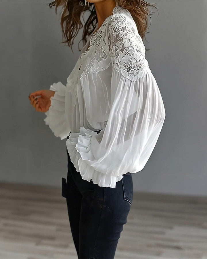 Joelle | Elegante Spitzenbluse mit Puffärmeln