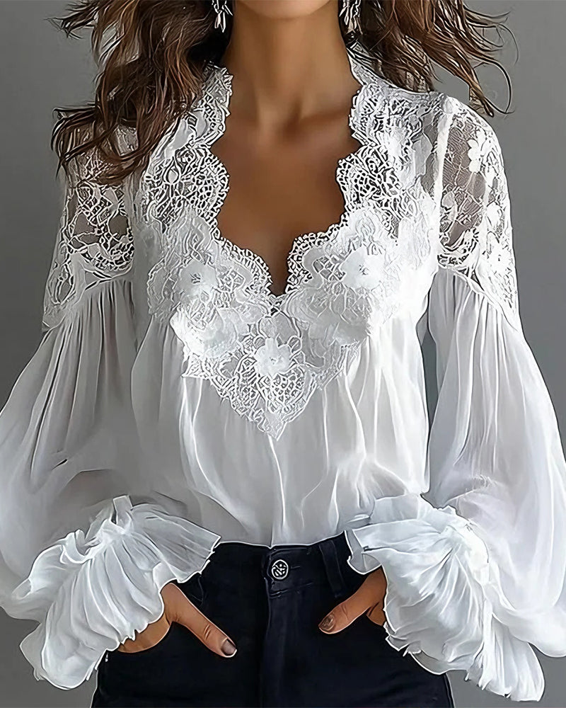 Joelle | Elegante Spitzenbluse mit Puffärmeln