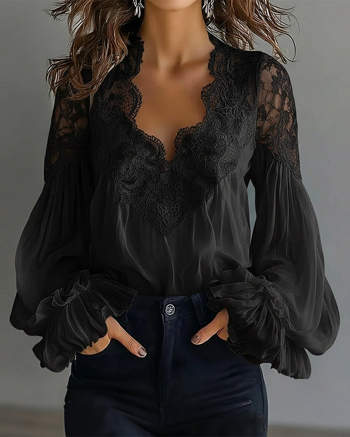 Joelle | Elegante Spitzenbluse mit Puffärmeln