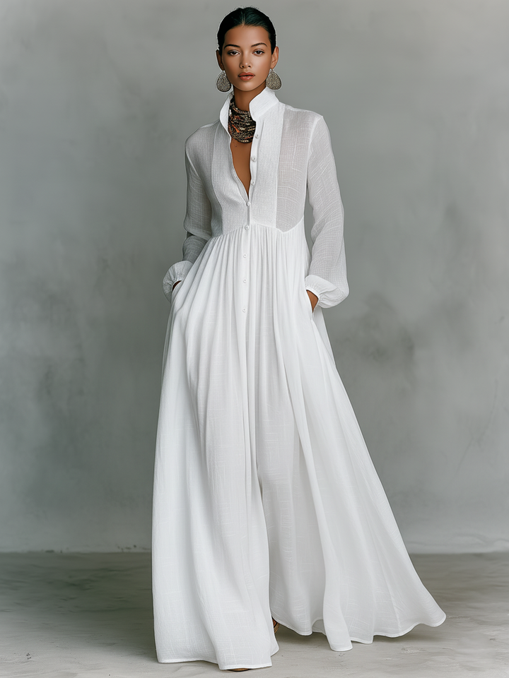 Aurelia™ – Fliessendes Maxi-Hemdkleid in Leinen-Textur