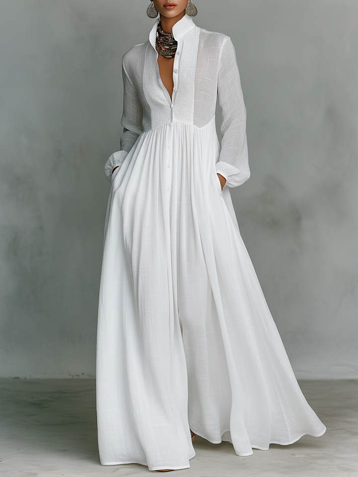 Aurelia™ – Fliessendes Maxi-Hemdkleid in Leinen-Textur