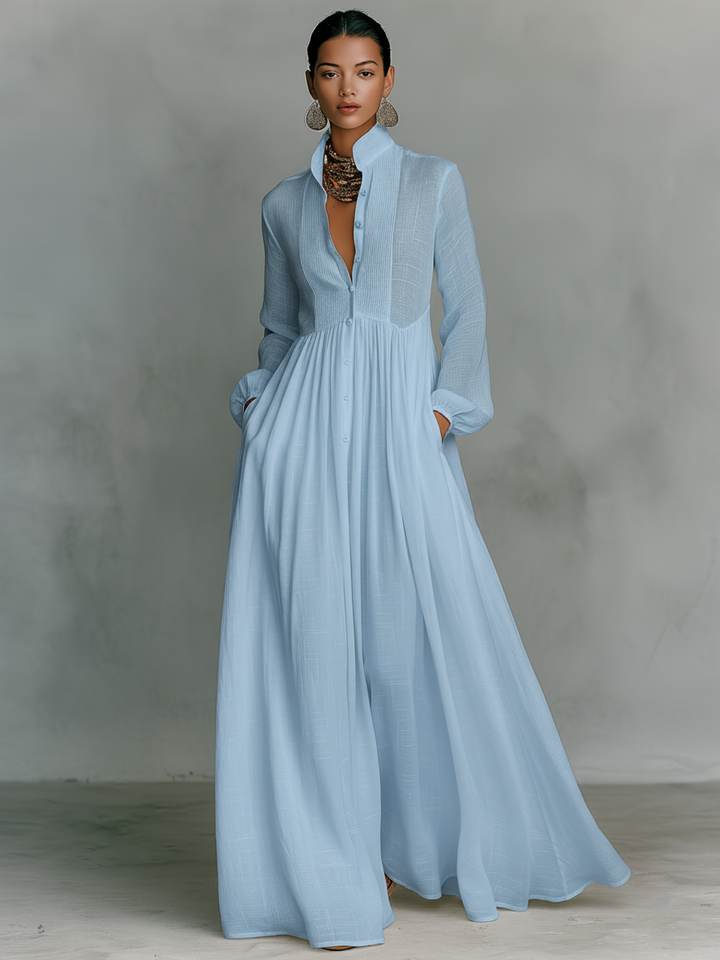 Aurelia™ – Fliessendes Maxi-Hemdkleid in Leinen-Textur