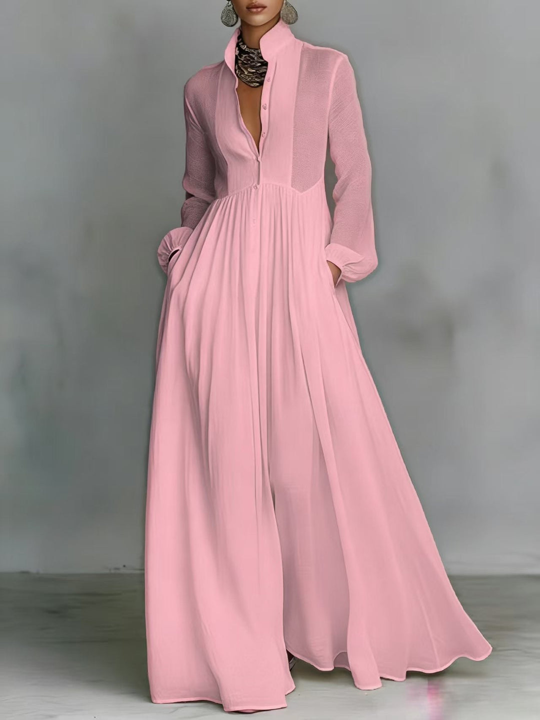 Aurelia™ – Fliessendes Maxi-Hemdkleid in Leinen-Textur