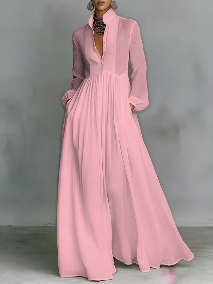 Aurelia™ – Fliessendes Maxi-Hemdkleid in Leinen-Textur