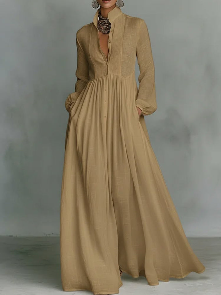 Aurelia™ – Fliessendes Maxi-Hemdkleid in Leinen-Textur
