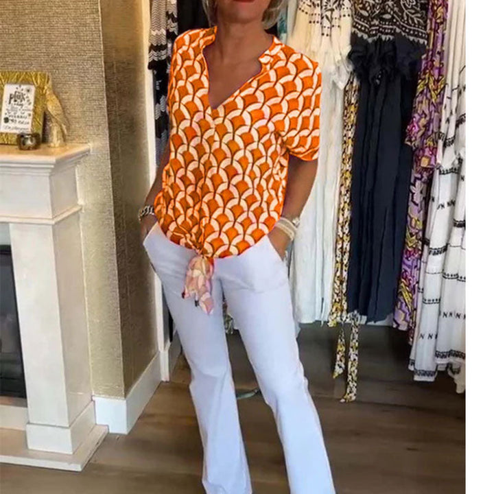 Estelle – Bedrucktes V-Ausschnitt Casual-Top