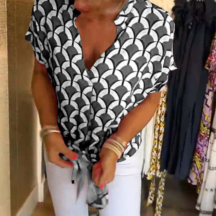 Estelle – Bedrucktes V-Ausschnitt Casual-Top