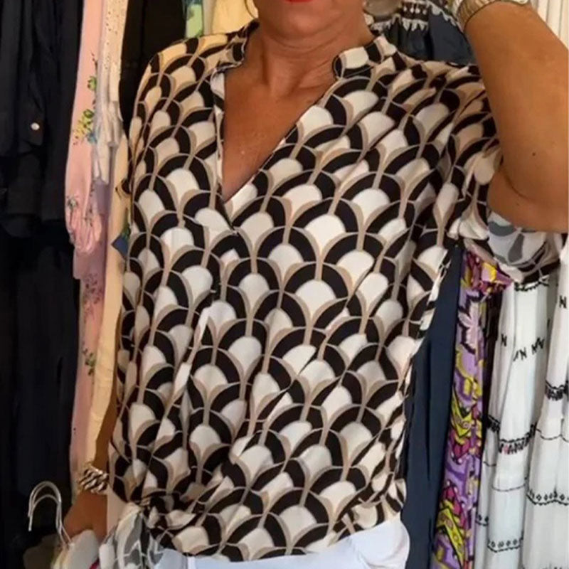 Estelle – Bedrucktes V-Ausschnitt Casual-Top
