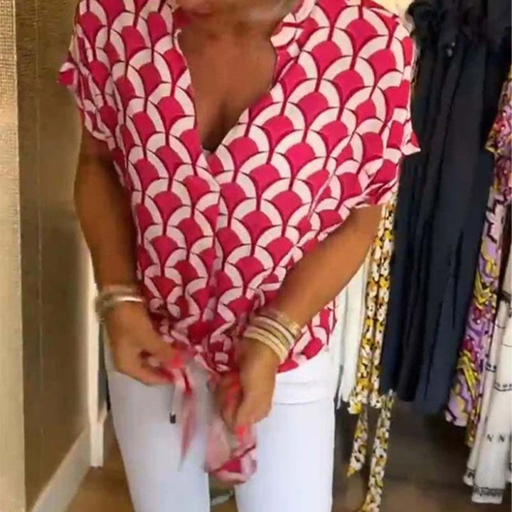 Estelle – Bedrucktes V-Ausschnitt Casual-Top